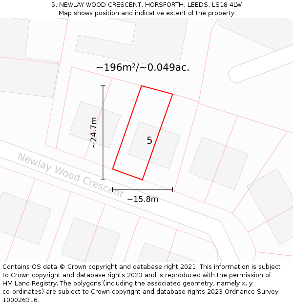 5, NEWLAY WOOD CRESCENT, HORSFORTH, LEEDS, LS18 4LW: Plot and title map