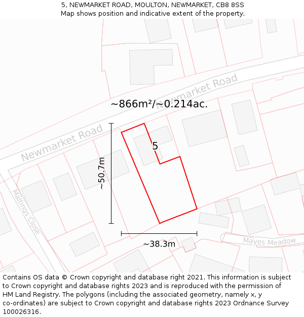 5, NEWMARKET ROAD, MOULTON, NEWMARKET, CB8 8SS: Plot and title map