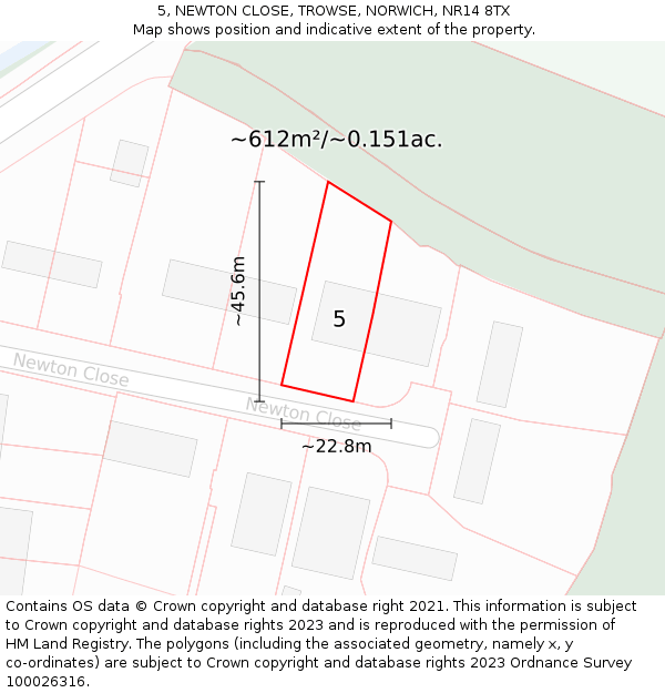 5, NEWTON CLOSE, TROWSE, NORWICH, NR14 8TX: Plot and title map