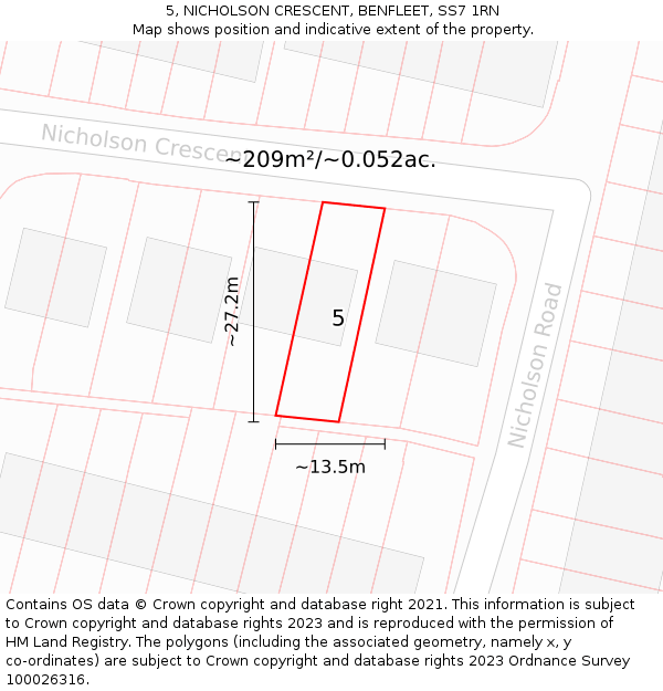 5, NICHOLSON CRESCENT, BENFLEET, SS7 1RN: Plot and title map