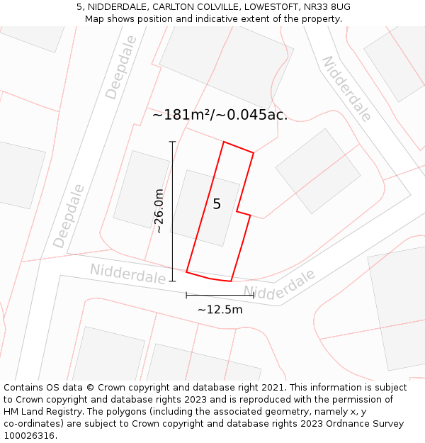 5, NIDDERDALE, CARLTON COLVILLE, LOWESTOFT, NR33 8UG: Plot and title map