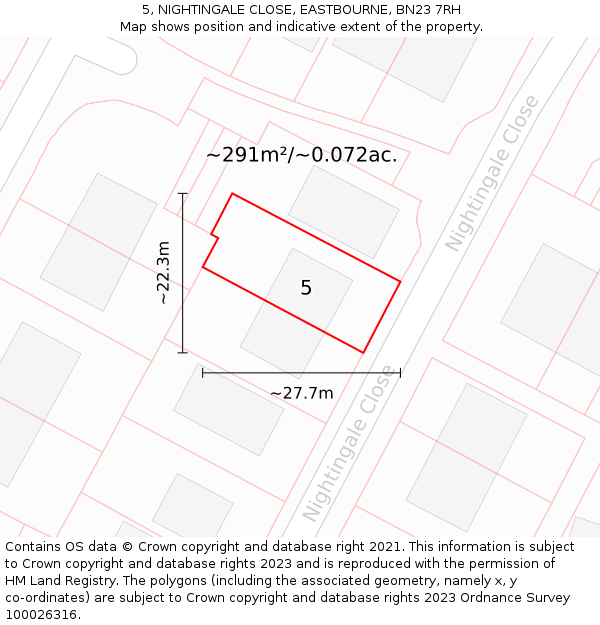 5, NIGHTINGALE CLOSE, EASTBOURNE, BN23 7RH: Plot and title map