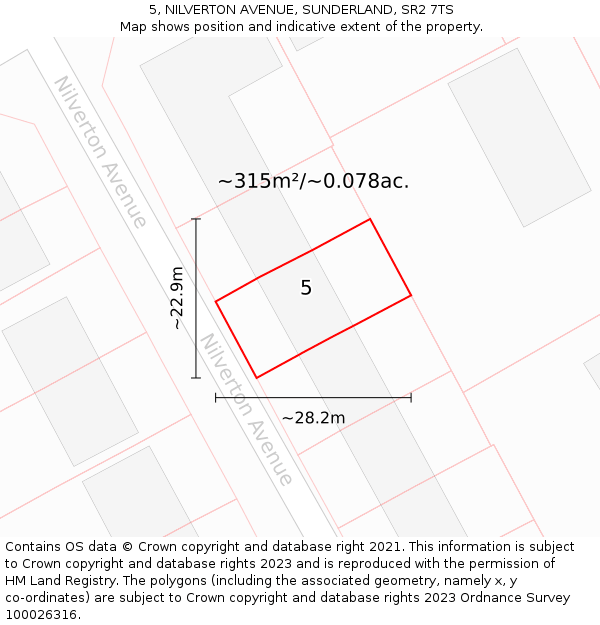 5, NILVERTON AVENUE, SUNDERLAND, SR2 7TS: Plot and title map