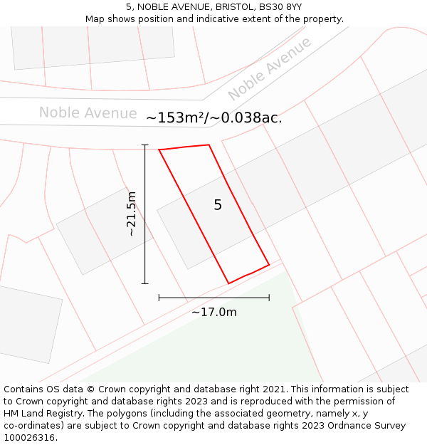 5, NOBLE AVENUE, BRISTOL, BS30 8YY: Plot and title map