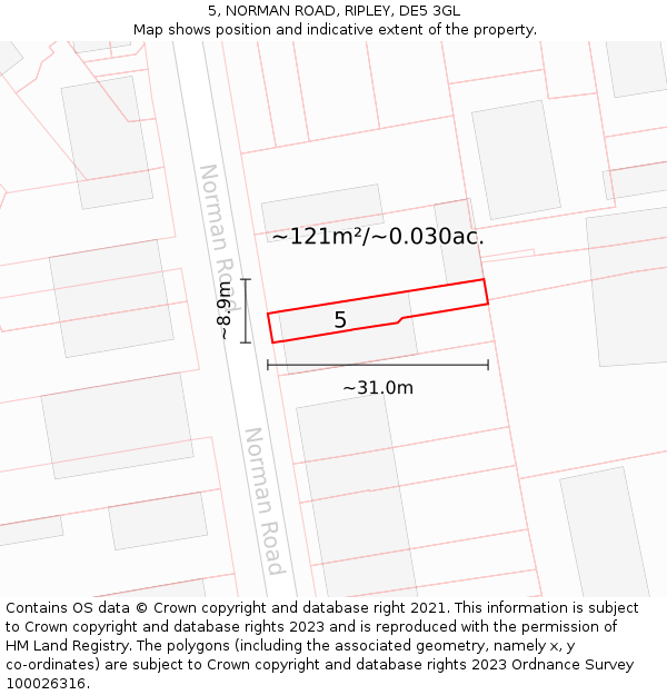 5, NORMAN ROAD, RIPLEY, DE5 3GL: Plot and title map