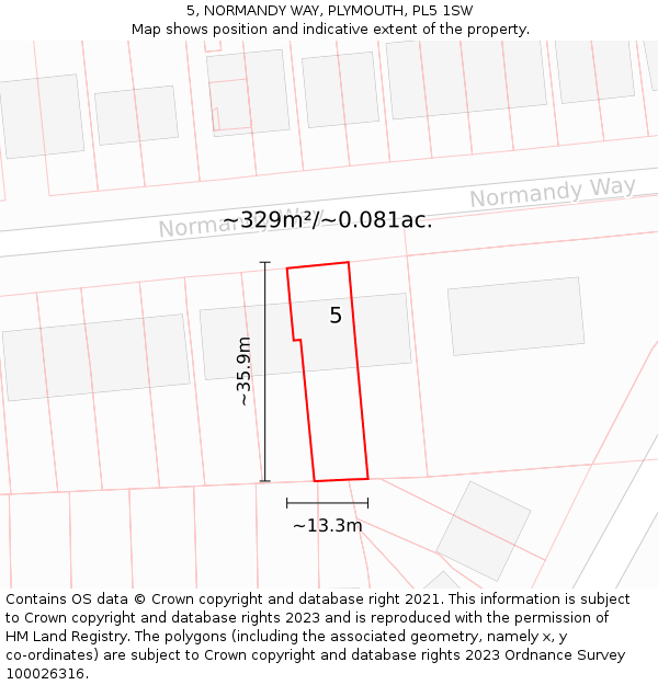 5, NORMANDY WAY, PLYMOUTH, PL5 1SW: Plot and title map