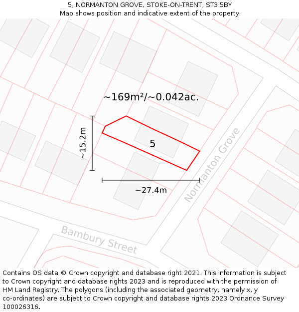 5, NORMANTON GROVE, STOKE-ON-TRENT, ST3 5BY: Plot and title map