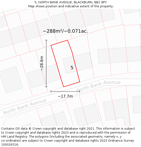 5, NORTH BANK AVENUE, BLACKBURN, BB1 8PY: Plot and title map