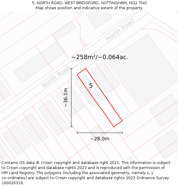 5, NORTH ROAD, WEST BRIDGFORD, NOTTINGHAM, NG2 7NG: Plot and title map