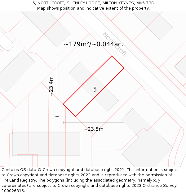 5, NORTHCROFT, SHENLEY LODGE, MILTON KEYNES, MK5 7BD: Plot and title map