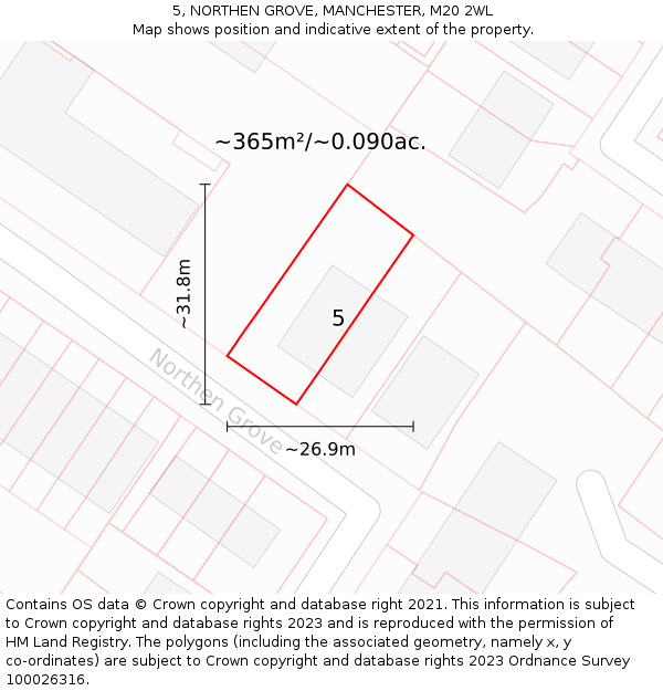 5, NORTHEN GROVE, MANCHESTER, M20 2WL: Plot and title map