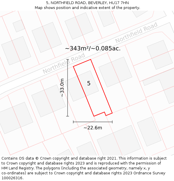 5, NORTHFIELD ROAD, BEVERLEY, HU17 7HN: Plot and title map