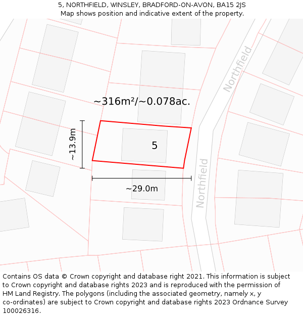 5, NORTHFIELD, WINSLEY, BRADFORD-ON-AVON, BA15 2JS: Plot and title map