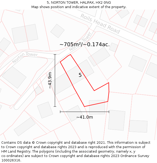 5, NORTON TOWER, HALIFAX, HX2 0NG: Plot and title map