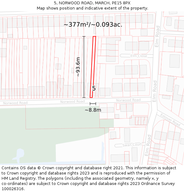 5, NORWOOD ROAD, MARCH, PE15 8PX: Plot and title map