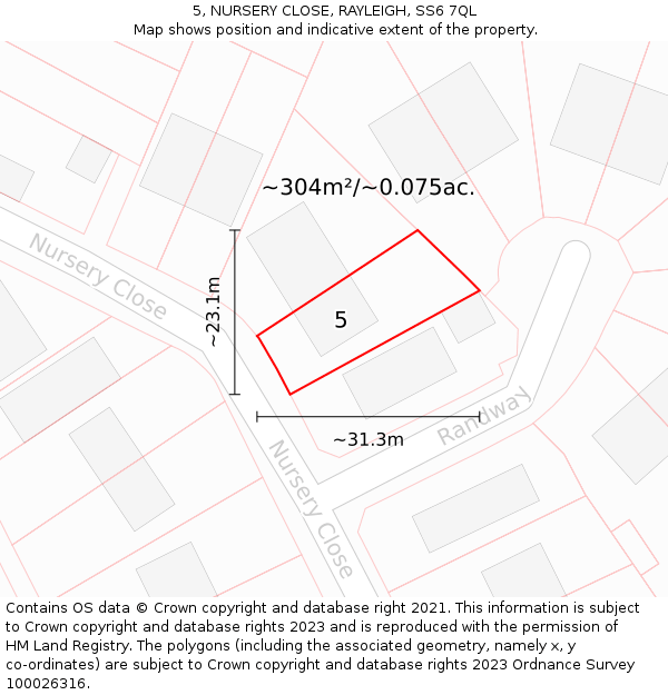 5, NURSERY CLOSE, RAYLEIGH, SS6 7QL: Plot and title map