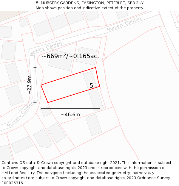 5, NURSERY GARDENS, EASINGTON, PETERLEE, SR8 3UY: Plot and title map