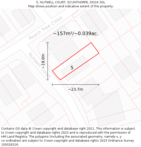 5, NUTWELL COURT, SCUNTHORPE, DN16 3GL: Plot and title map