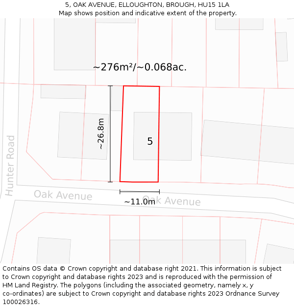 5, OAK AVENUE, ELLOUGHTON, BROUGH, HU15 1LA: Plot and title map