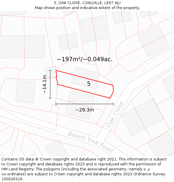 5, OAK CLOSE, COALVILLE, LE67 4JU: Plot and title map