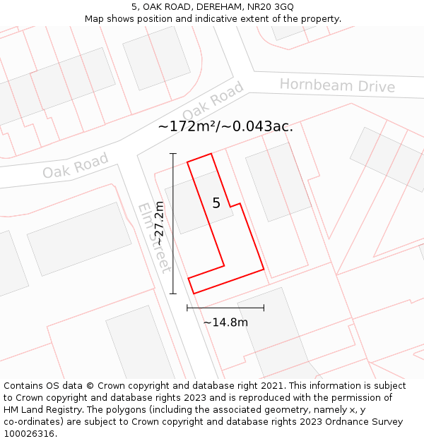 5, OAK ROAD, DEREHAM, NR20 3GQ: Plot and title map