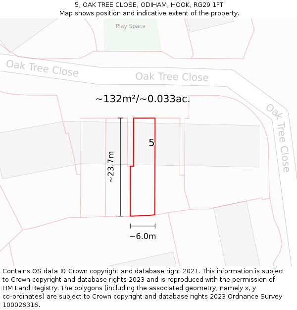5, OAK TREE CLOSE, ODIHAM, HOOK, RG29 1FT: Plot and title map