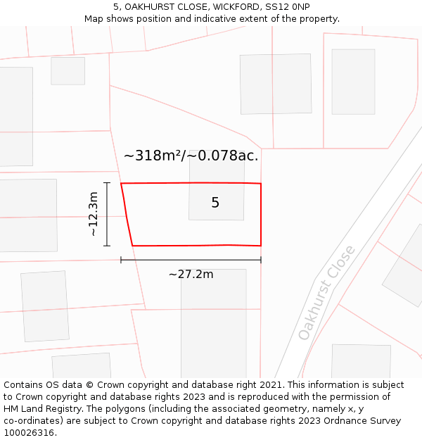 5, OAKHURST CLOSE, WICKFORD, SS12 0NP: Plot and title map