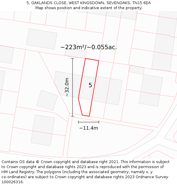 5, OAKLANDS CLOSE, WEST KINGSDOWN, SEVENOAKS, TN15 6EA: Plot and title map