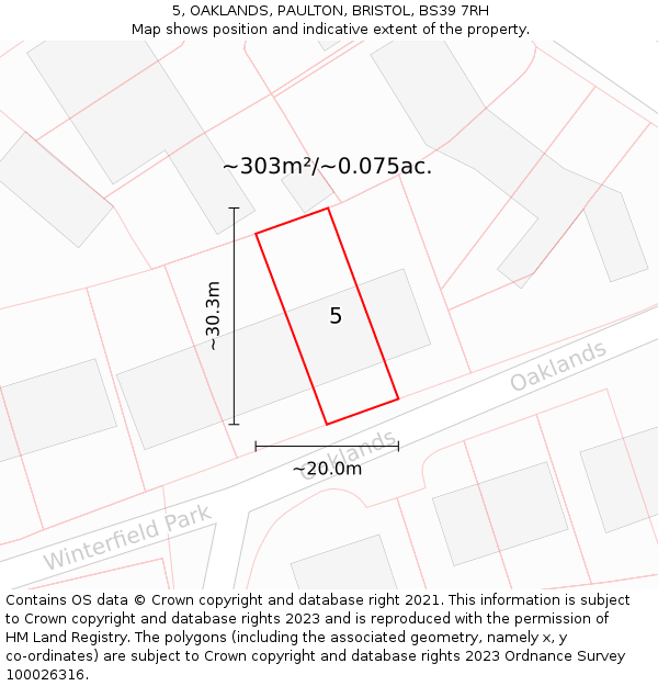 5, OAKLANDS, PAULTON, BRISTOL, BS39 7RH: Plot and title map