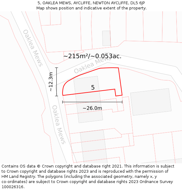 5, OAKLEA MEWS, AYCLIFFE, NEWTON AYCLIFFE, DL5 6JP: Plot and title map