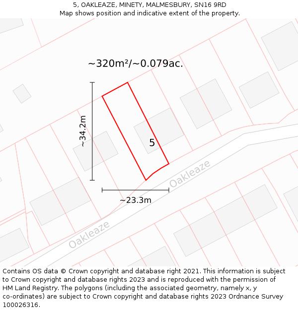 5, OAKLEAZE, MINETY, MALMESBURY, SN16 9RD: Plot and title map