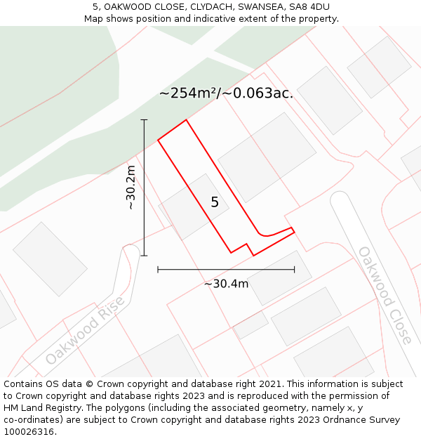 5, OAKWOOD CLOSE, CLYDACH, SWANSEA, SA8 4DU: Plot and title map