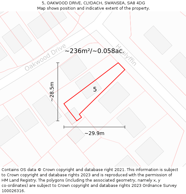 5, OAKWOOD DRIVE, CLYDACH, SWANSEA, SA8 4DG: Plot and title map