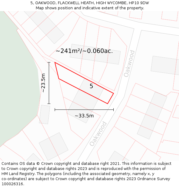 5, OAKWOOD, FLACKWELL HEATH, HIGH WYCOMBE, HP10 9DW: Plot and title map