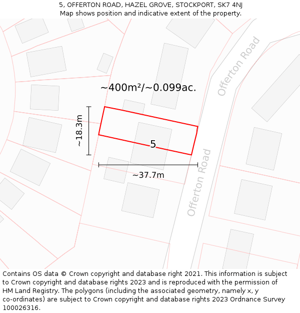 5, OFFERTON ROAD, HAZEL GROVE, STOCKPORT, SK7 4NJ: Plot and title map