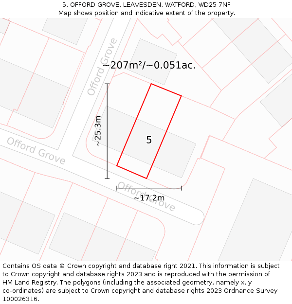 5, OFFORD GROVE, LEAVESDEN, WATFORD, WD25 7NF: Plot and title map