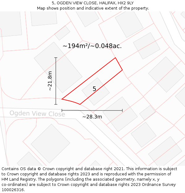 5, OGDEN VIEW CLOSE, HALIFAX, HX2 9LY: Plot and title map