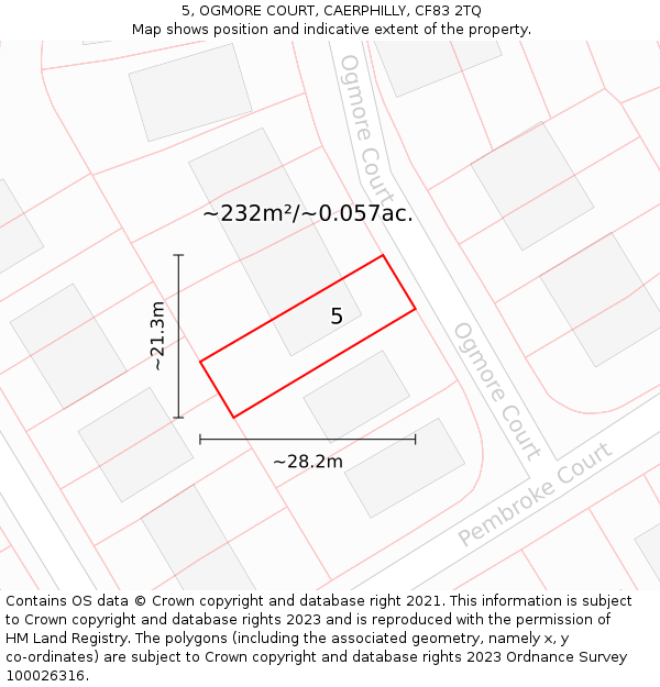 5, OGMORE COURT, CAERPHILLY, CF83 2TQ: Plot and title map