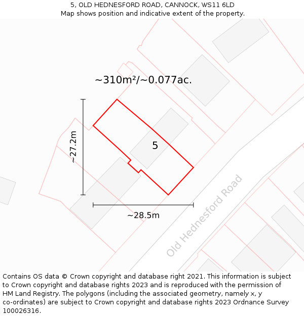 5, OLD HEDNESFORD ROAD, CANNOCK, WS11 6LD: Plot and title map