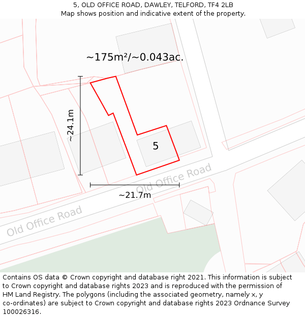 5, OLD OFFICE ROAD, DAWLEY, TELFORD, TF4 2LB: Plot and title map