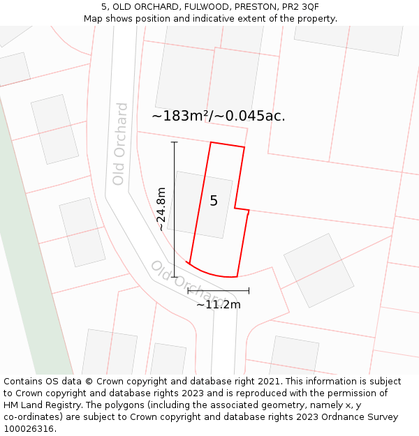 5, OLD ORCHARD, FULWOOD, PRESTON, PR2 3QF: Plot and title map