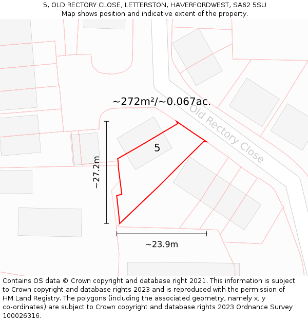 5, OLD RECTORY CLOSE, LETTERSTON, HAVERFORDWEST, SA62 5SU: Plot and title map