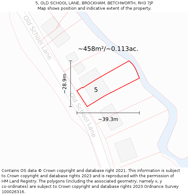 5, OLD SCHOOL LANE, BROCKHAM, BETCHWORTH, RH3 7JP: Plot and title map