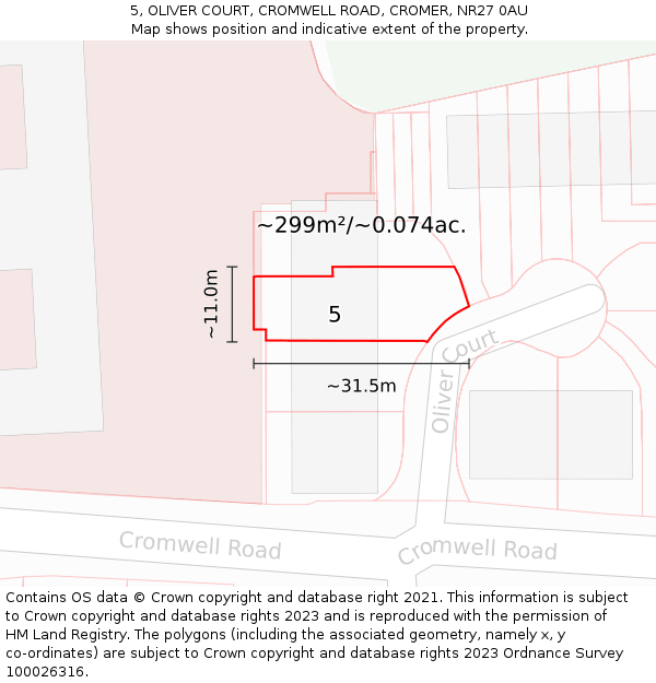 5, OLIVER COURT, CROMWELL ROAD, CROMER, NR27 0AU: Plot and title map