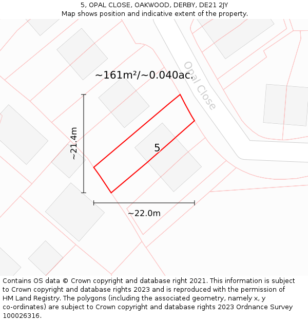 5, OPAL CLOSE, OAKWOOD, DERBY, DE21 2JY: Plot and title map