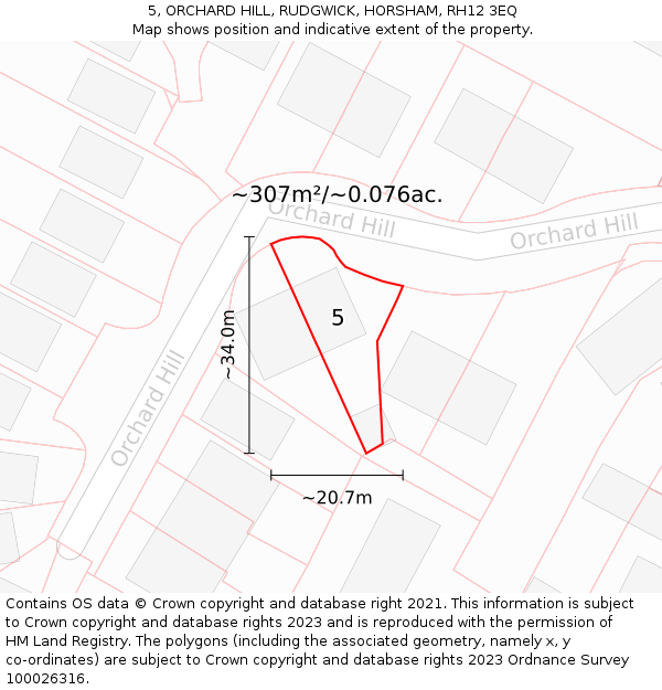 5, ORCHARD HILL, RUDGWICK, HORSHAM, RH12 3EQ: Plot and title map