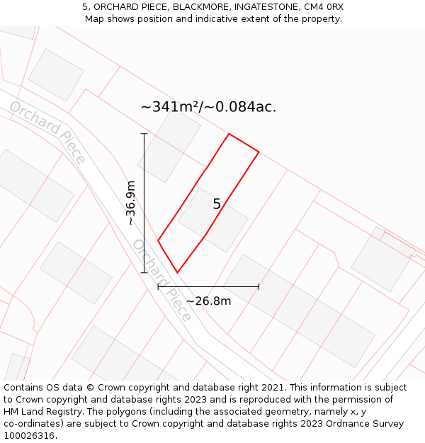 5, ORCHARD PIECE, BLACKMORE, INGATESTONE, CM4 0RX: Plot and title map