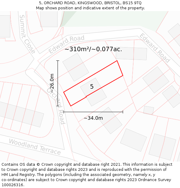 5, ORCHARD ROAD, KINGSWOOD, BRISTOL, BS15 9TQ: Plot and title map