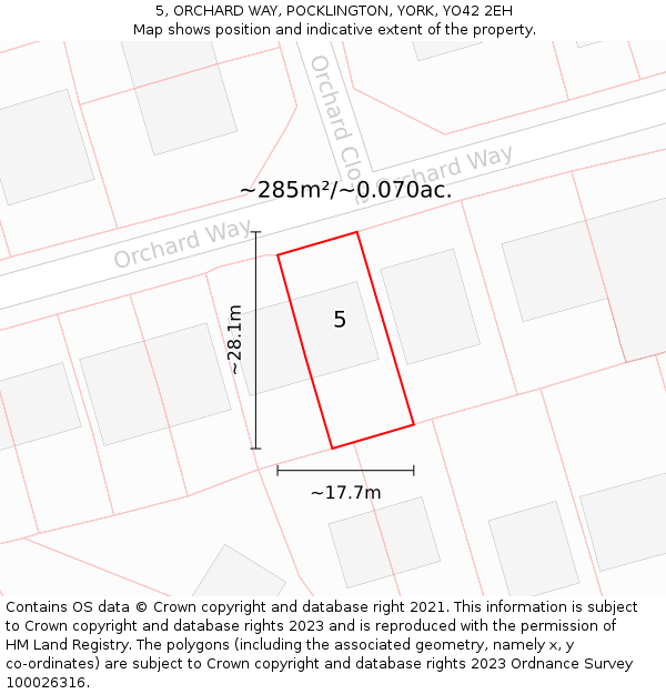 5, ORCHARD WAY, POCKLINGTON, YORK, YO42 2EH: Plot and title map