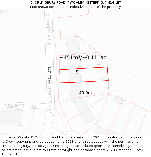 5, ORLINGBURY ROAD, PYTCHLEY, KETTERING, NN14 1ET: Plot and title map